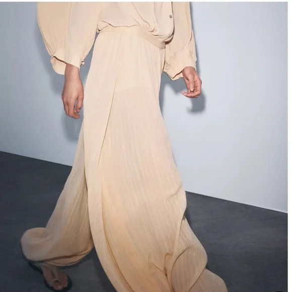 Zara Cream Wide-Leg Pants